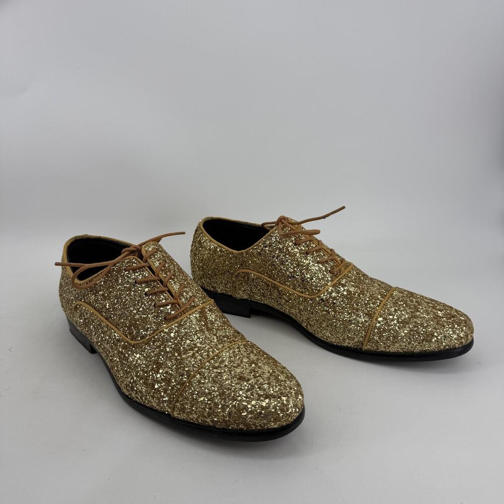 Amali Shoes Mens Size 9.5 Gold Glitter Cap Toe Dress Oxford Lawrence-035